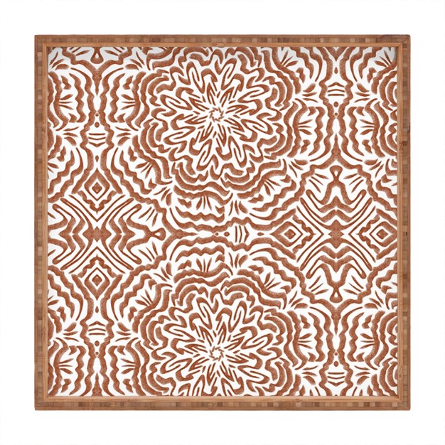 Marta Barragan Camarasa Terracotta Strokes Pattern Square Bamboo Tray Deny Designs