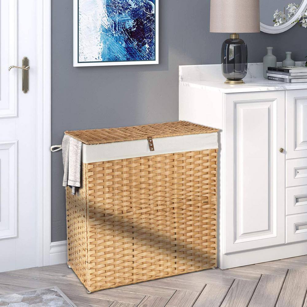 110L Rattan Laundry Basket Hamper with 2 Removable Liner Bags Natural hamper-133