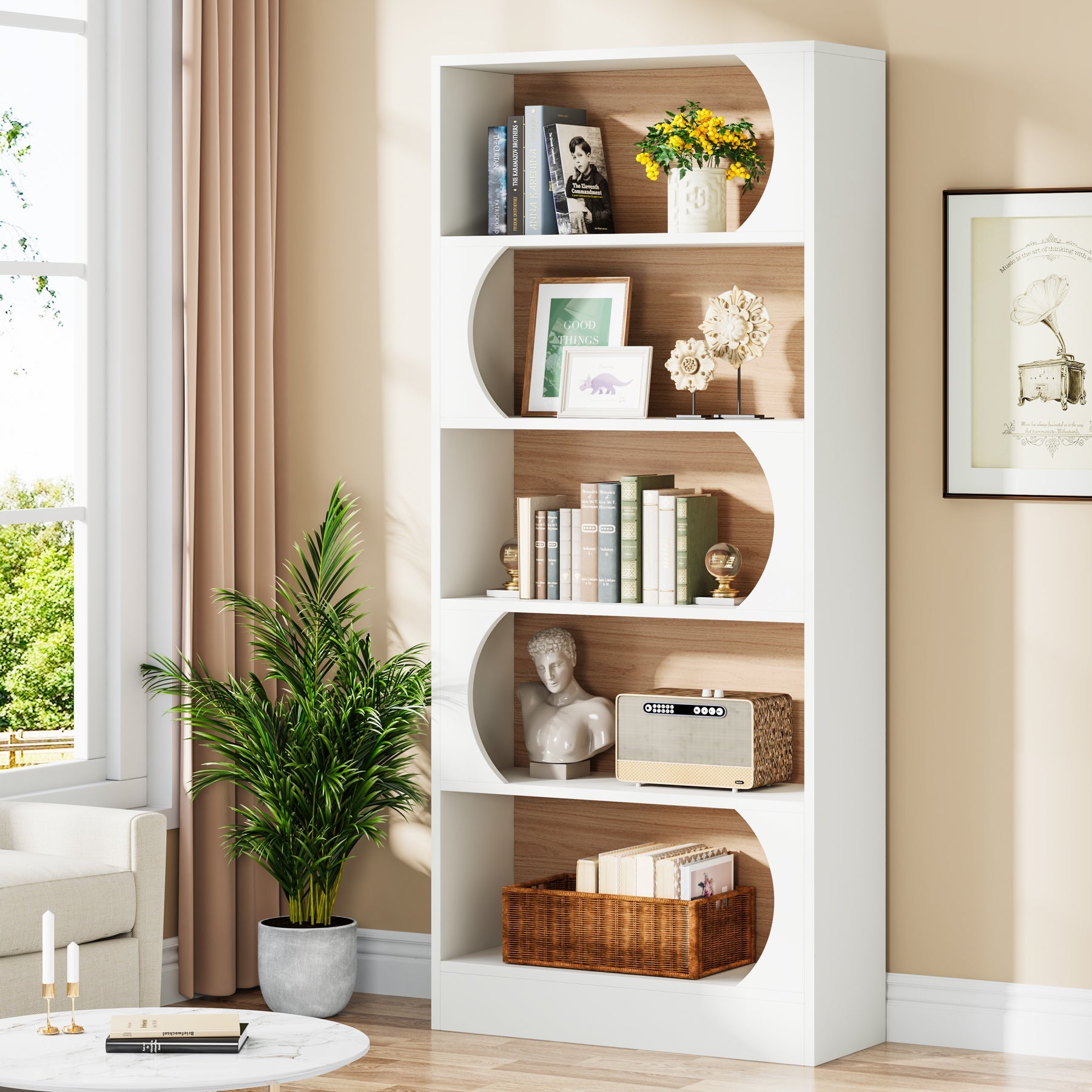 5-Tier Bookcase, 71 Wood Etagere Bookshelf with Storage Shelves