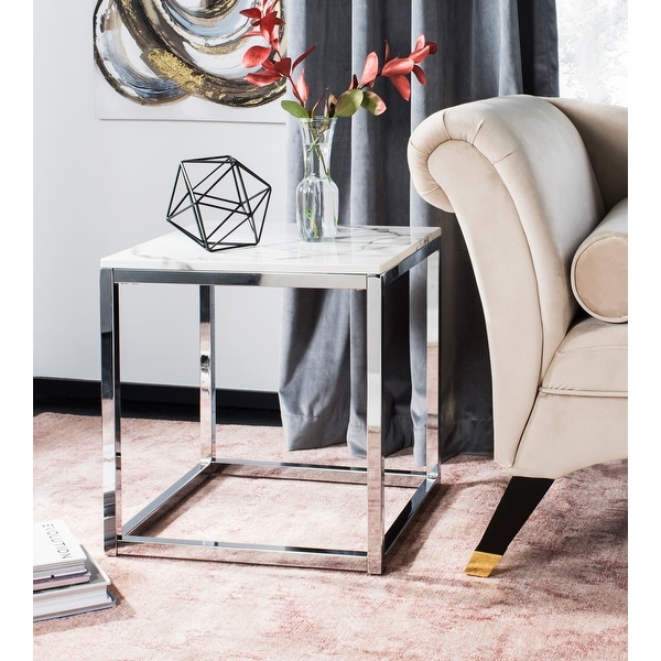 SAFAVIEH Bethany White/ Chrome Square End Table - 19.6