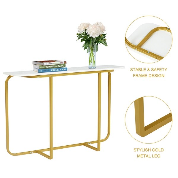 Curved Entryway Accent Table， Console Table w/ Metal Frame， Entryway End Table for Living Room Hallway Corridor