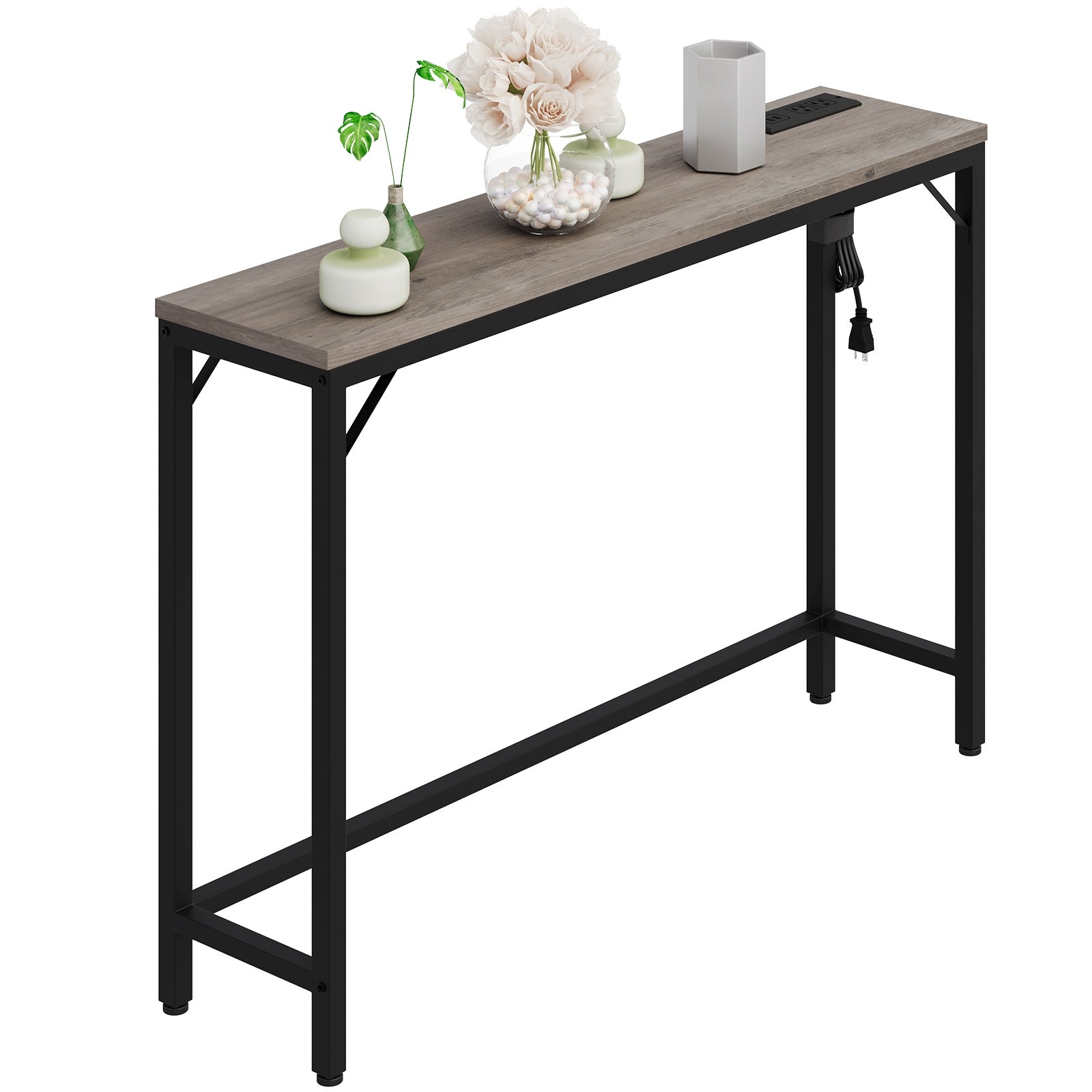 Entryway Table with Power Outlets and USB Ports， Narrow Sofa Table with Charging Station