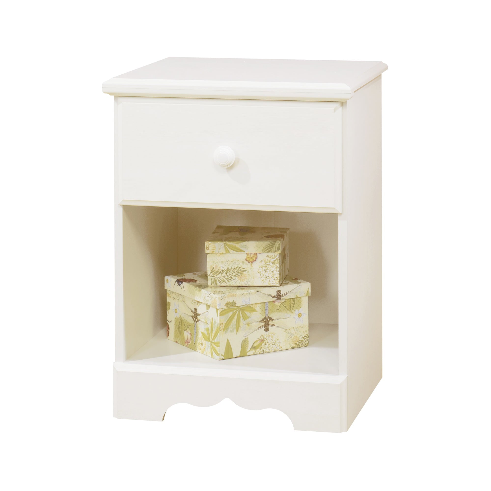 South Shore Summer Breeze Coastal 1-Drawer Nightstand with Storage, White Wash