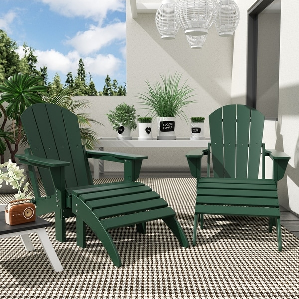 Polytrends Laguna Hdpe All Weather Outdoor Patio Foldable Adirondack Chairs With Ottomans (5Piece Set)