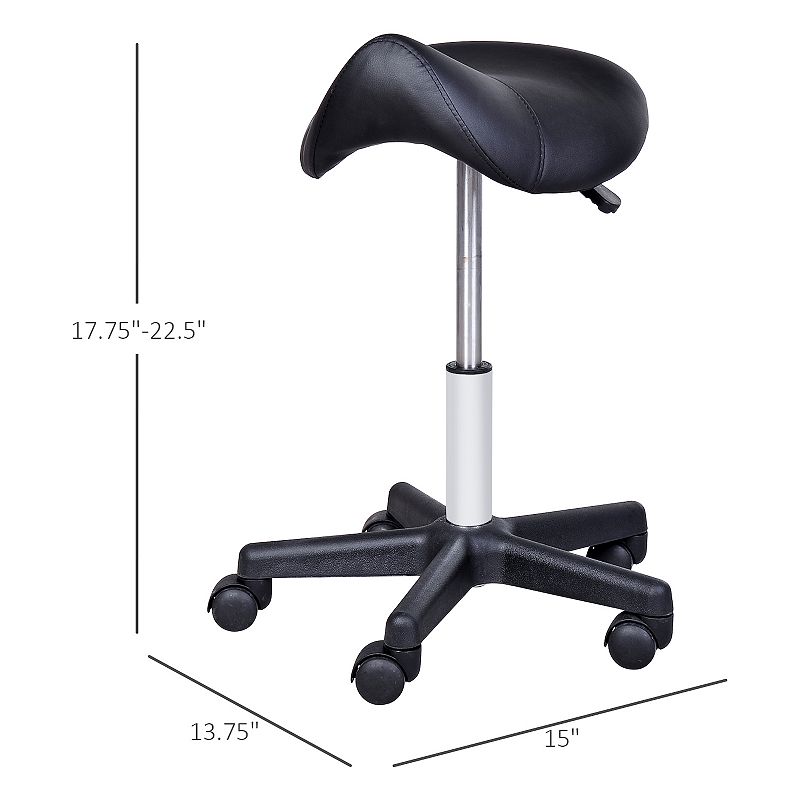 HOMCOM Rolling Saddle Stool Swivel Salon Chair Ergonomic Faux Leather Stool Adjustable Height with Wheels for Spa Salon Massage Office Black