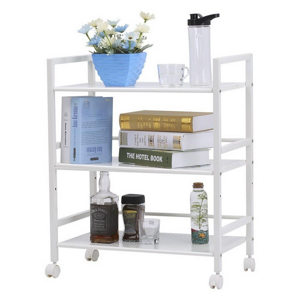 3 Tiers Rolling Cart， Kitchen Island for Home， Portable Storage Cart with Wheels， Movable Widen Rolling Storage Cart - White