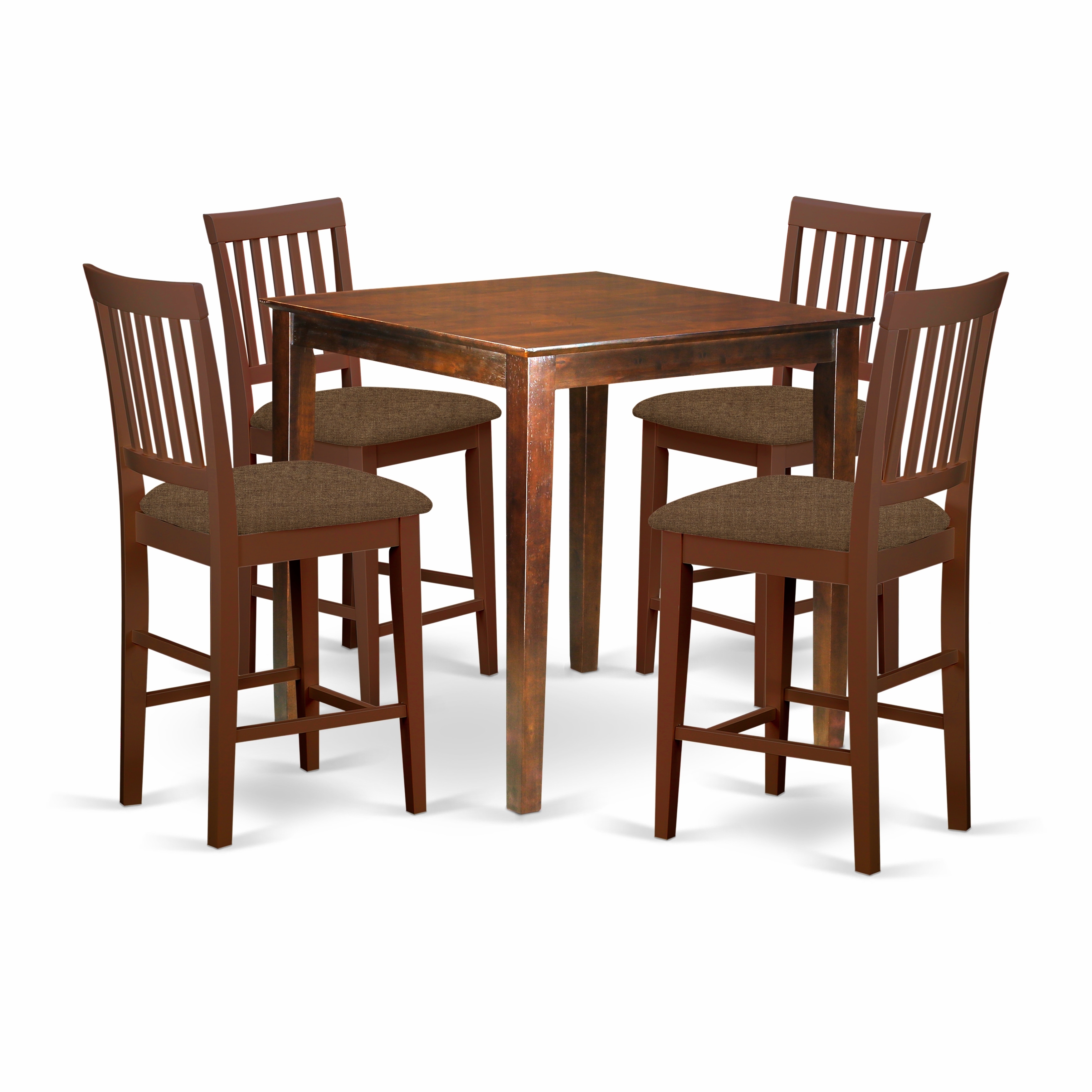 East West Furniture 5-piece Dining Set Square Table and 4 Counter Height Chairs in Mahogany Finish