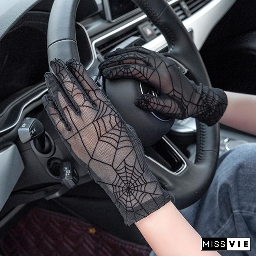 Halloween Spider Web Gloves Tattoo Cover Up Sun Protection For Driving