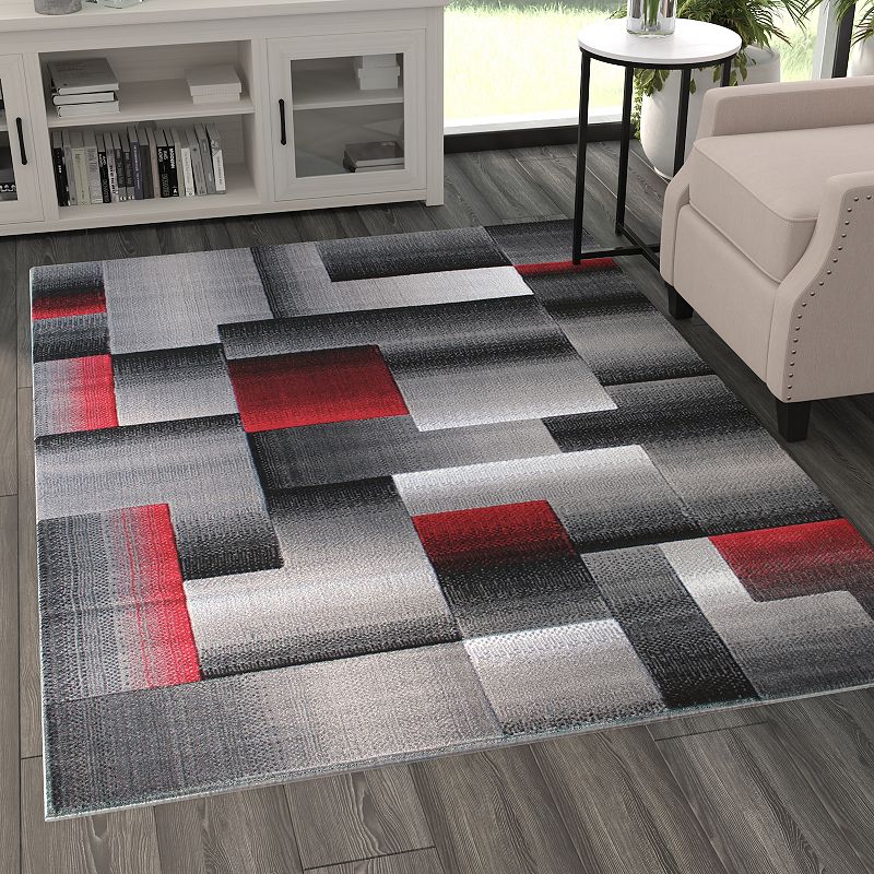 Masada Rugs Masada Rugs Trendz Collection 5'x7' Modern Contemporary Area Rug in Red， Gray and Black-Design Trz861