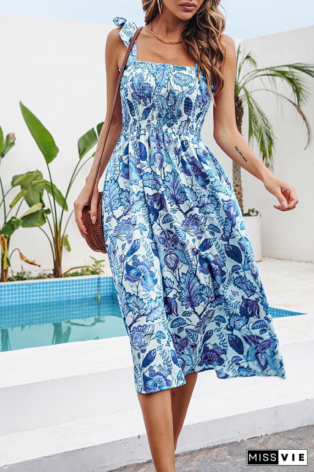 Ruches Floral Midi Dress Wholesale