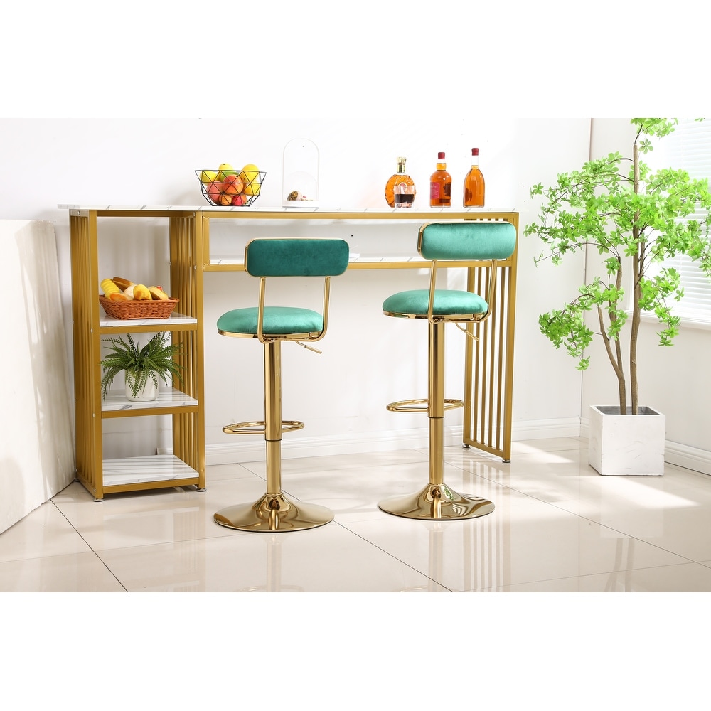 Modern Bar Stools Set of 2  Velvet Height Adjustable Barstools  Armless Kitchen Island Counter Chairs with Back   Footrest