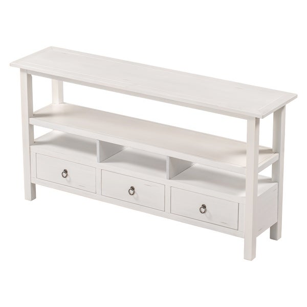 Solid Console Table Double-Storey Tabletop with Three Drawers