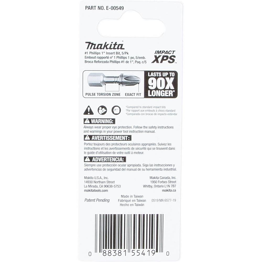 Makita IMPACT XPS #1 Phillips 1 in. Insert Bit (5-Pack) E-00549