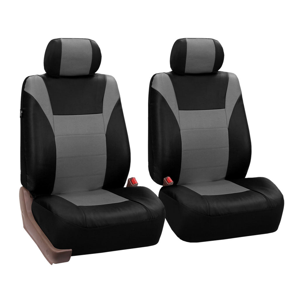 FH Group， Leather Seat Covers for Car Gray w/ Free Air Freshener， Airbag Compatible / Split Bench Covers