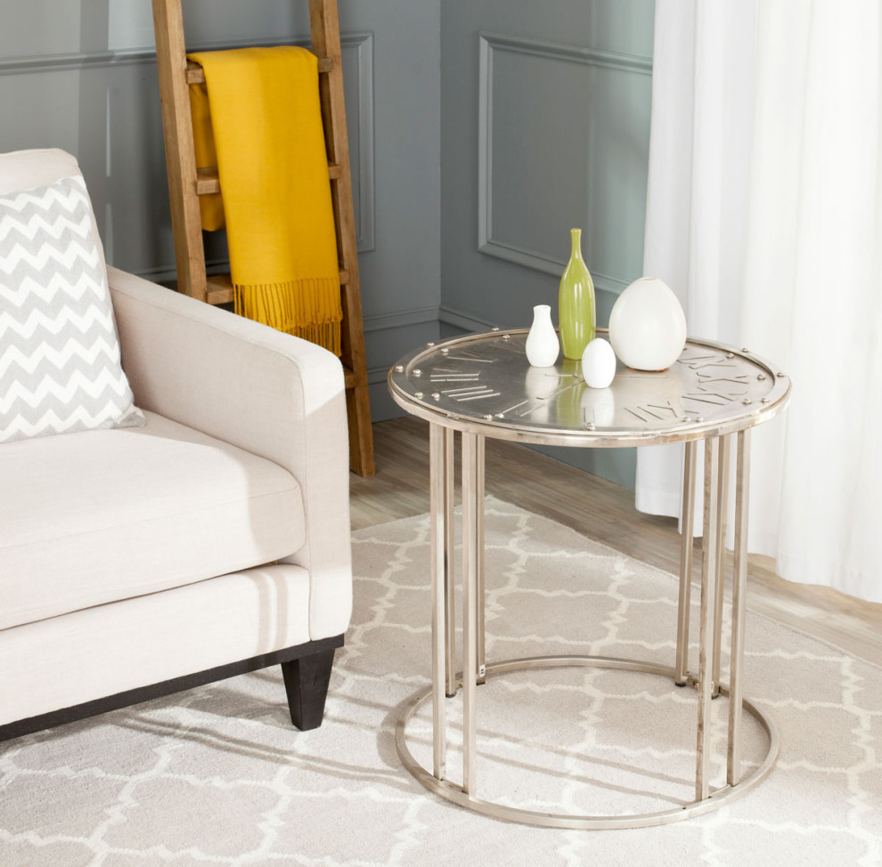 Mason Clock End Table Antique Silver   Modern   Side Tables And End Tables   by Virgil Stanis Design  Houzz