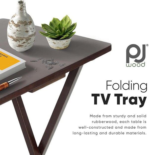 Pj Wood Lightweight Rectangle Folding Tv Snack Tray Tables With Compact Storage Rack Solid Wood Construction Espresso 2 Piece Set