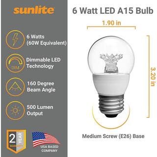 Sunlite 60-Watt Equivalent A15 Dimmable Medium Base (E26) LED Light Bulb in Warm White 3000K (6-Pack) HD03008-6