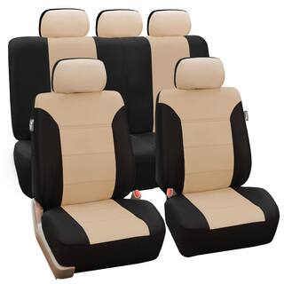 FH Group Polyester 47 in. x 23 in. x 1 in. Classic Khaki Full Set Car Seat Covers DMFB065BEIGE115