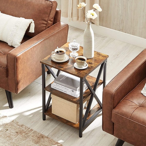 VASAGLE Industrial Brown 2-Tier End Table， Side Table with Storage Shelf