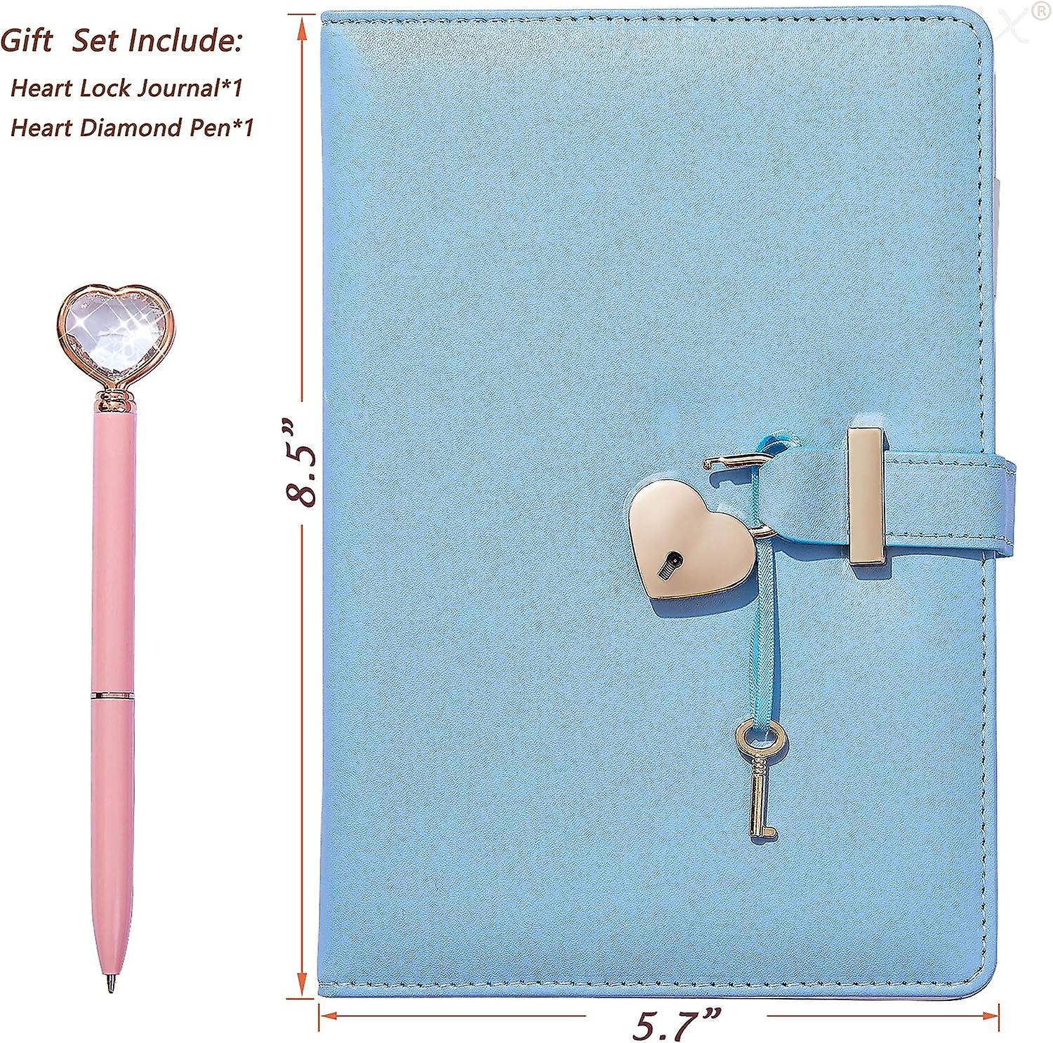 Heart Shaped Lock Diary With Keyandheart Diamond Pen，pu Leather Cover，a5，journal Secret Notebook Gift For Women Girls (a5(8.5