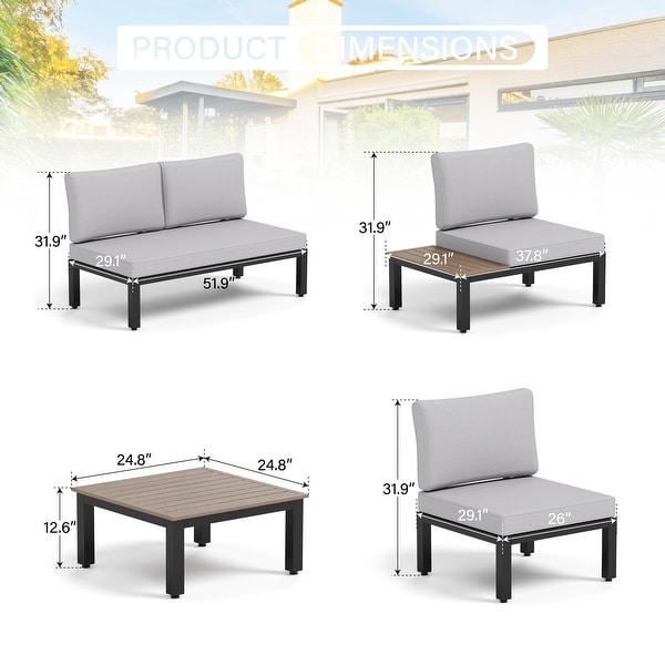 Outdoor 6Piece Patio Sectional sofa set，Ecoating Steel frame Conversation Sets with Grey Cushion