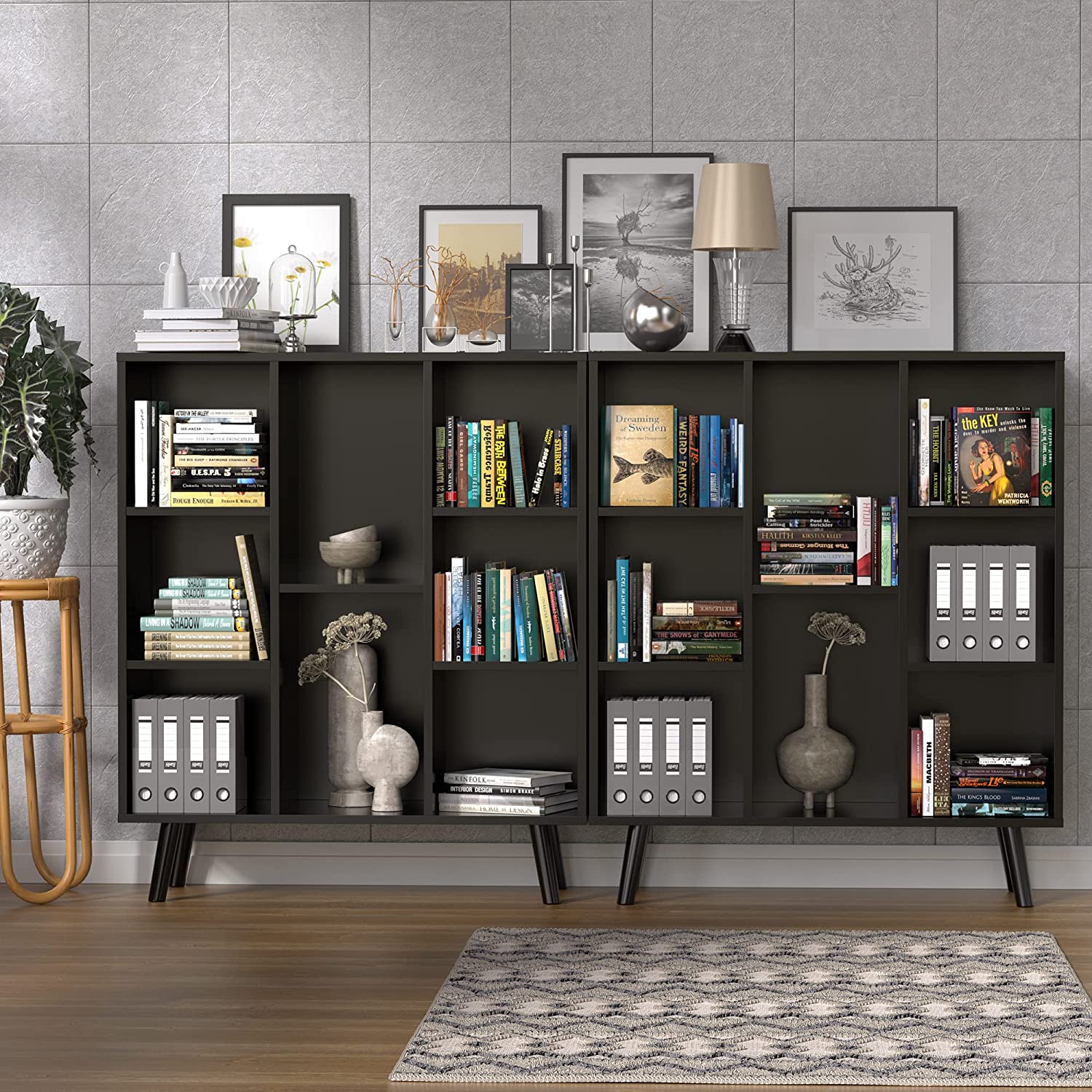 Small Freestanding Bookshelf 8 Storages Wood Book Shelves with Anti-Tilt Device for Bedroom, Office, Living Room