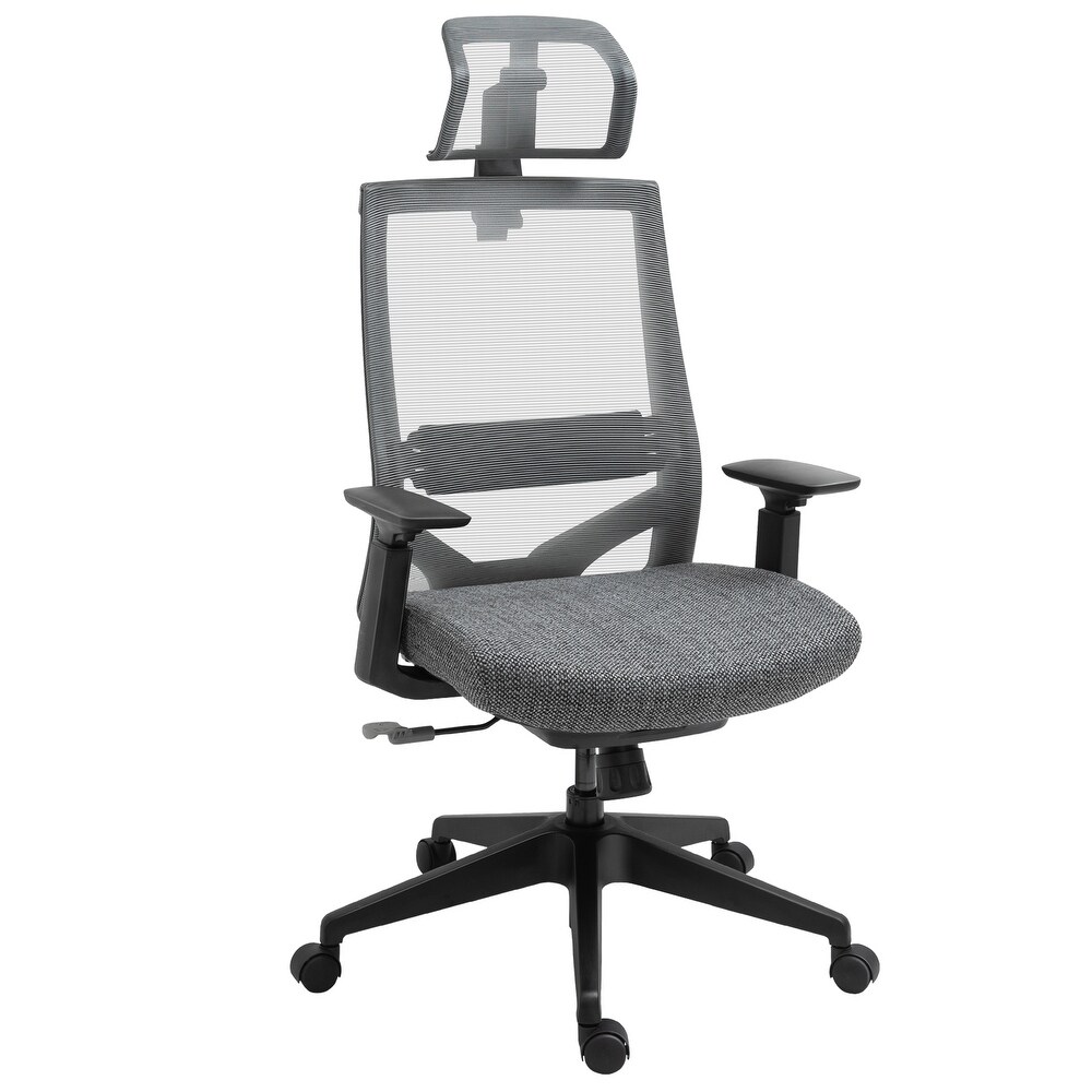 Vinsetto High Back Ergonomic Mesh Desk Office Chair with Rotate Headrest  Adjustable Height  Arm  Lumbar Back Support  Grey