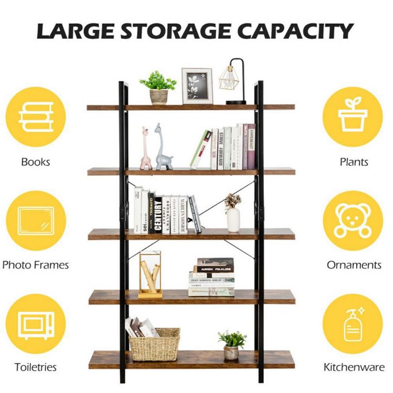 Hivago 3/5 Tiers Industrial Bookcase with Metal Frame for Home Office