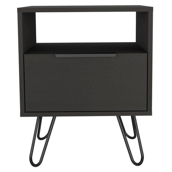 Augusta Nightstand with Drawer， Shelf， and Hairpin Legs - - 35438915