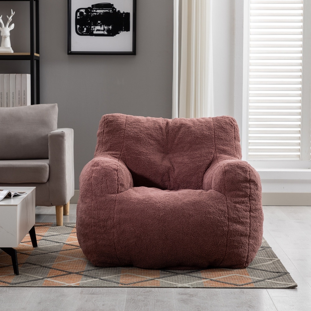 Soft Tufted Foam Bean Bag Chair With Teddy Fabric Bean For Living Room