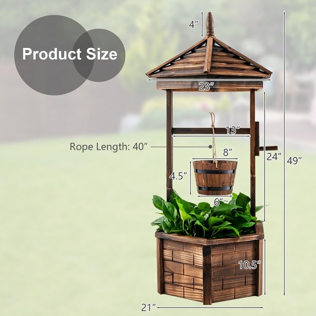 Costway Wooden Wishing Well Hexagonal Bucket Flower Plants Planter Patio Garden Decor