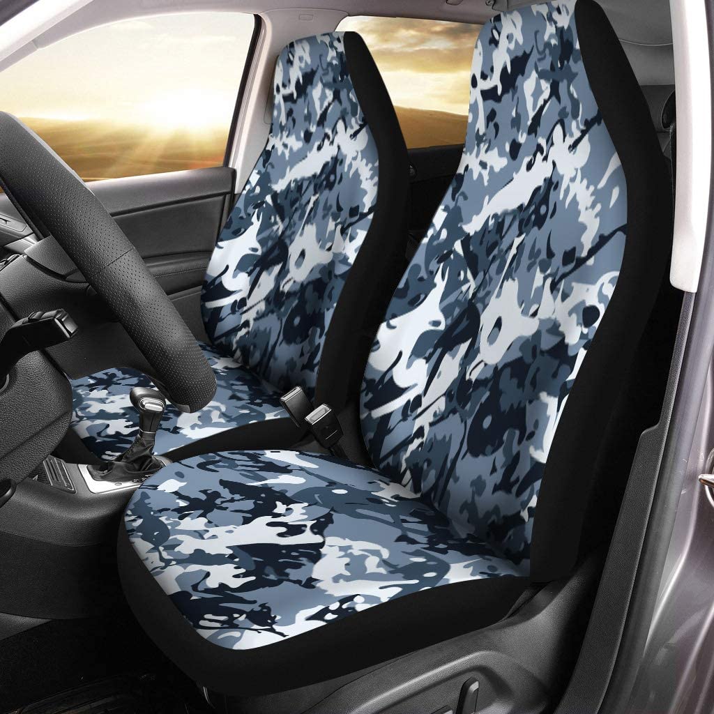 FMSHPON Set of 2 Car Seat Covers Abstract Blue Camouflage Made of Splash Camo Dark Universal Auto Front Seats Protector Fits for Car，SUV Sedan，Truck