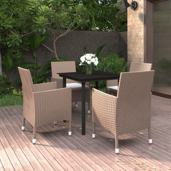 vidaXL Patio Dining Set Outdoor Table and Chair Set Poly Rattan and Glass