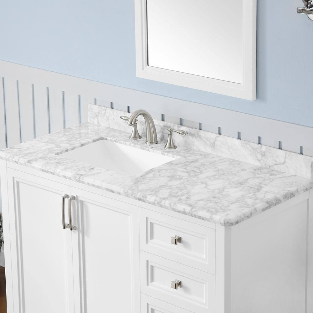 Home Decorators Collection Sandon 48 in. W x 22 in. D x 34.5 in. H Single Sink Bath Vanity in White with White Carrara Marble Top Sandon 48W