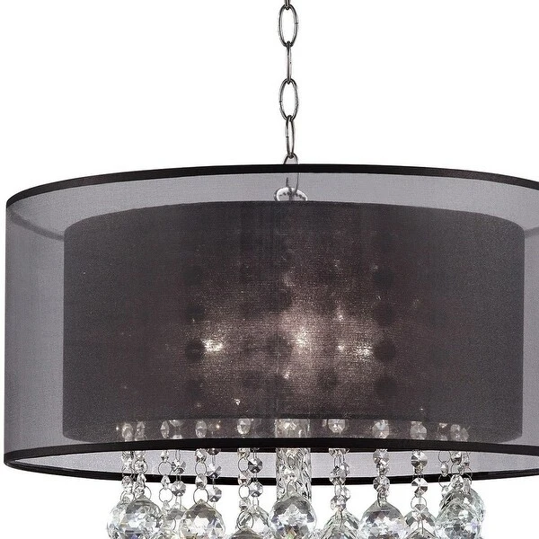 Contempo Silver Ceiling Lamp with Black Shade and Crystal Accents - 19