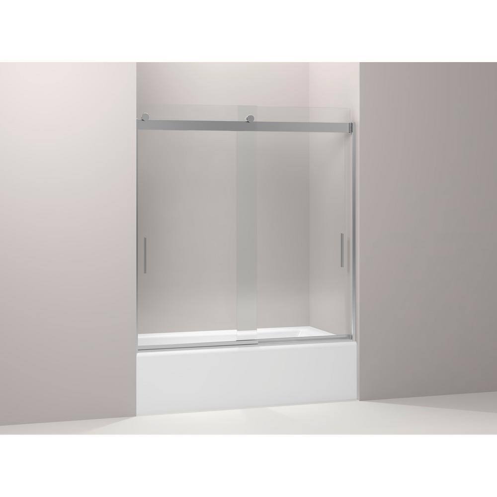 KOHLER Levity 59 in. W x 62 in. H Semi-Frameless Sliding Tub Door in Silver with Blade Handles K-706003-L-SHP