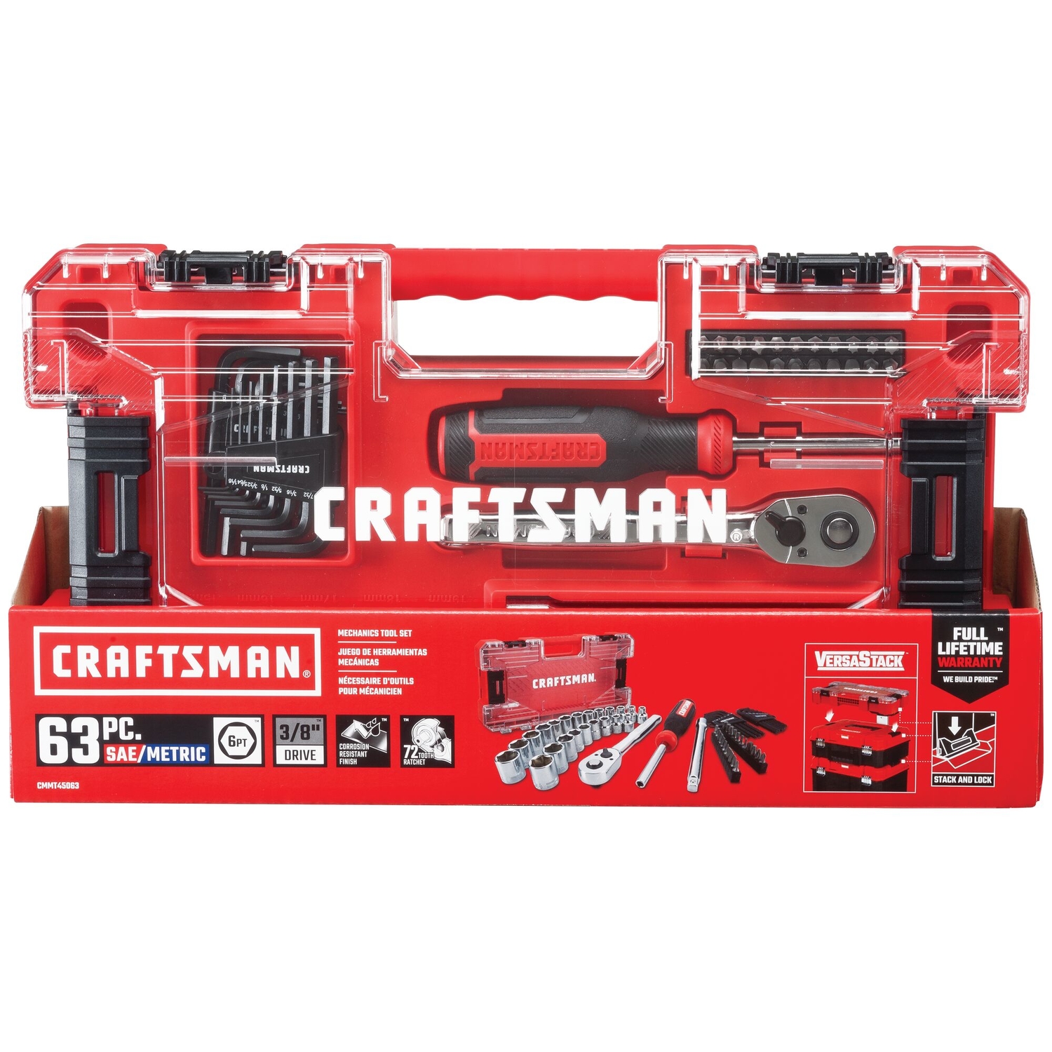 Craftsman 3/8 in. drive Metric and SAE 6 Point Mechanic\u0027s Tool Set 63 pc