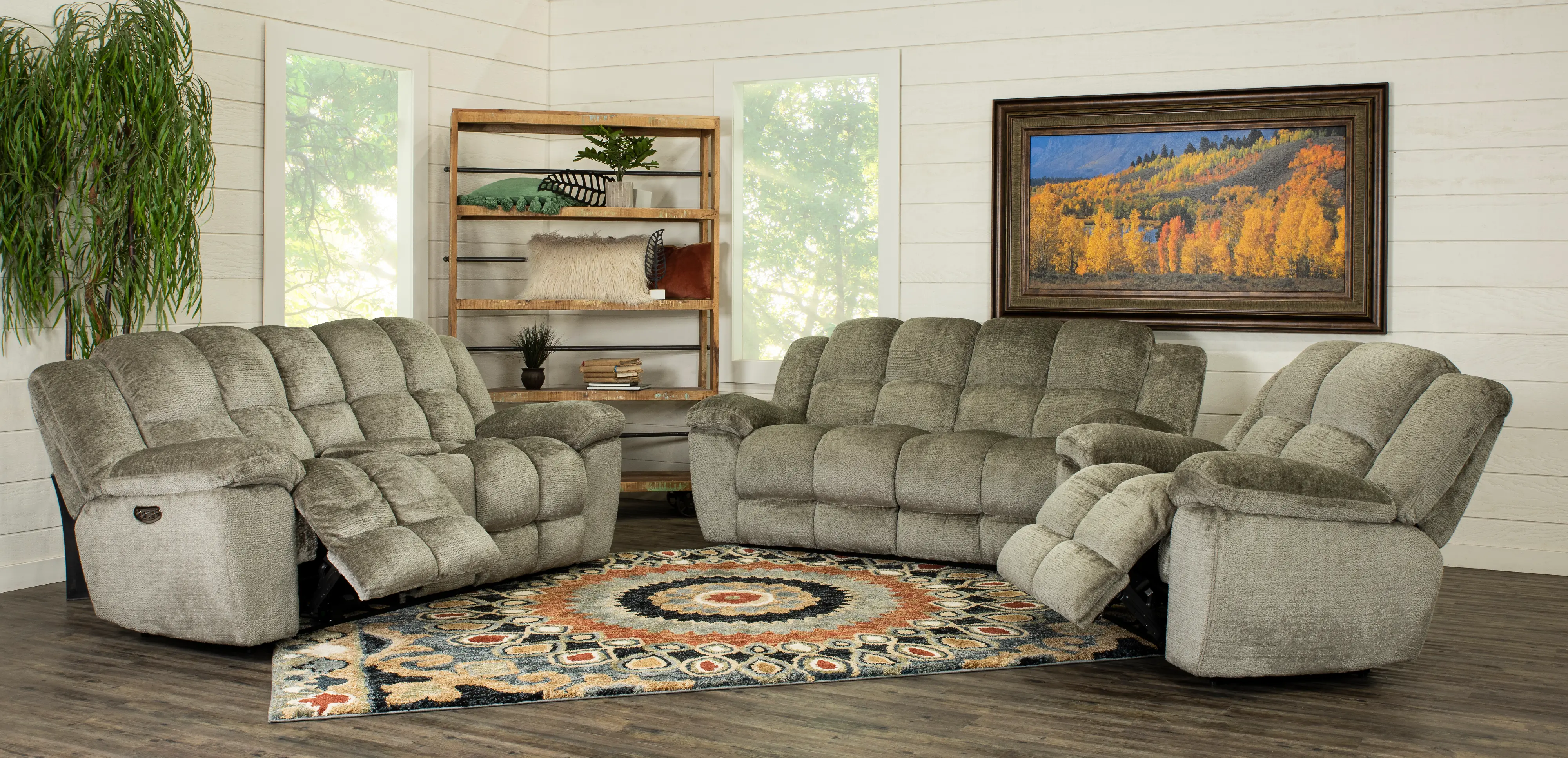 Elton Dove Gray Power Reclining Loveseat with Console