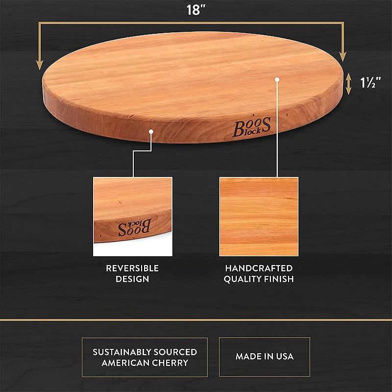 John Boos CHY-R18 18 Inch Round Cherry Wood Edge Grain Reversible Cutting Board