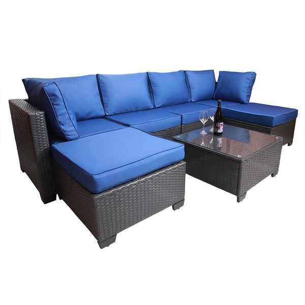 7Piece Rattan Sectional Sofa Set with Cushions and Table