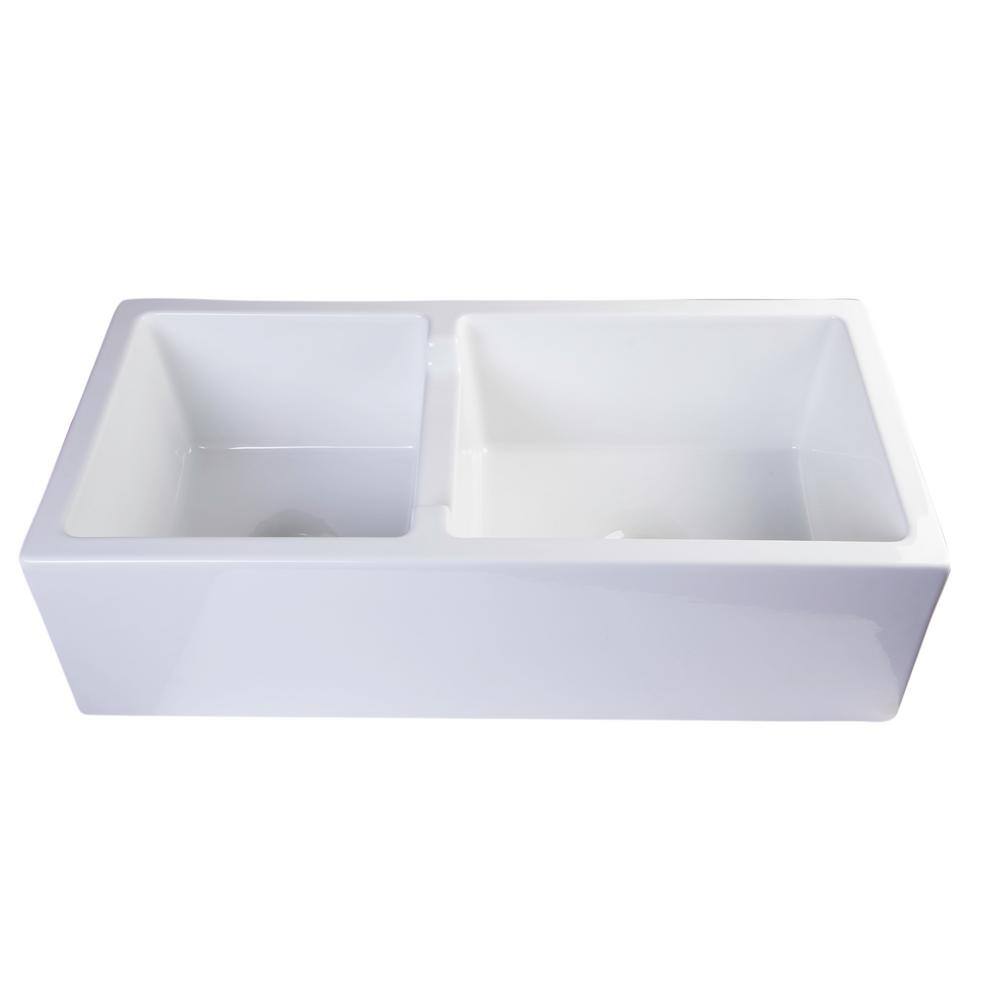 ALFI BRAND Smooth Farmhouse Apron Fireclay 36 in. Double Basin Kitchen Sink in White AB3618DB-W