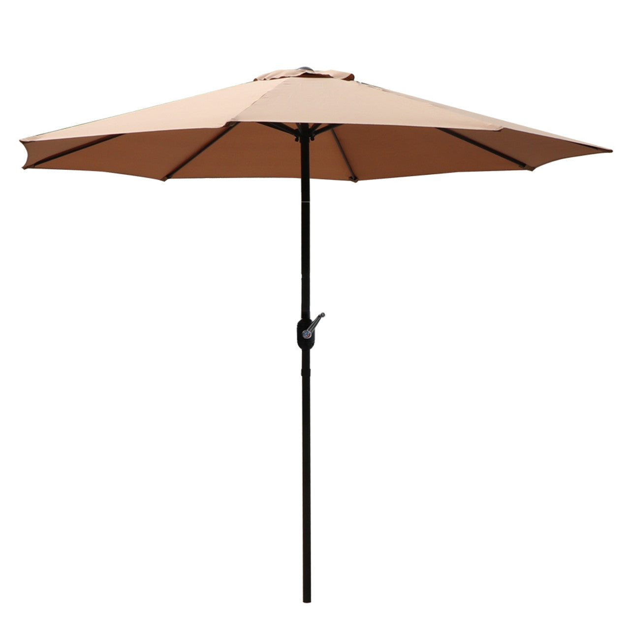 KAHOO 9FT Table Umbrella 1.5 Diameter Pole Outdoor Garden Patio Adjustable Crank Easy Ratcheting Folding 8 Ribs Tan