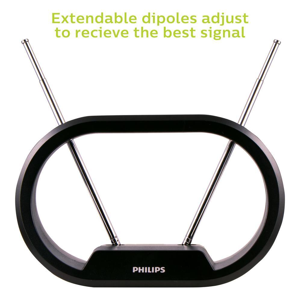 Philips Indoor HDTV Antenna 30-Mile Range Tabletop Modern Rabbit Ear Design with Extendable Dipoles VHF UHF 1080P 4K Ready SDV7114A27