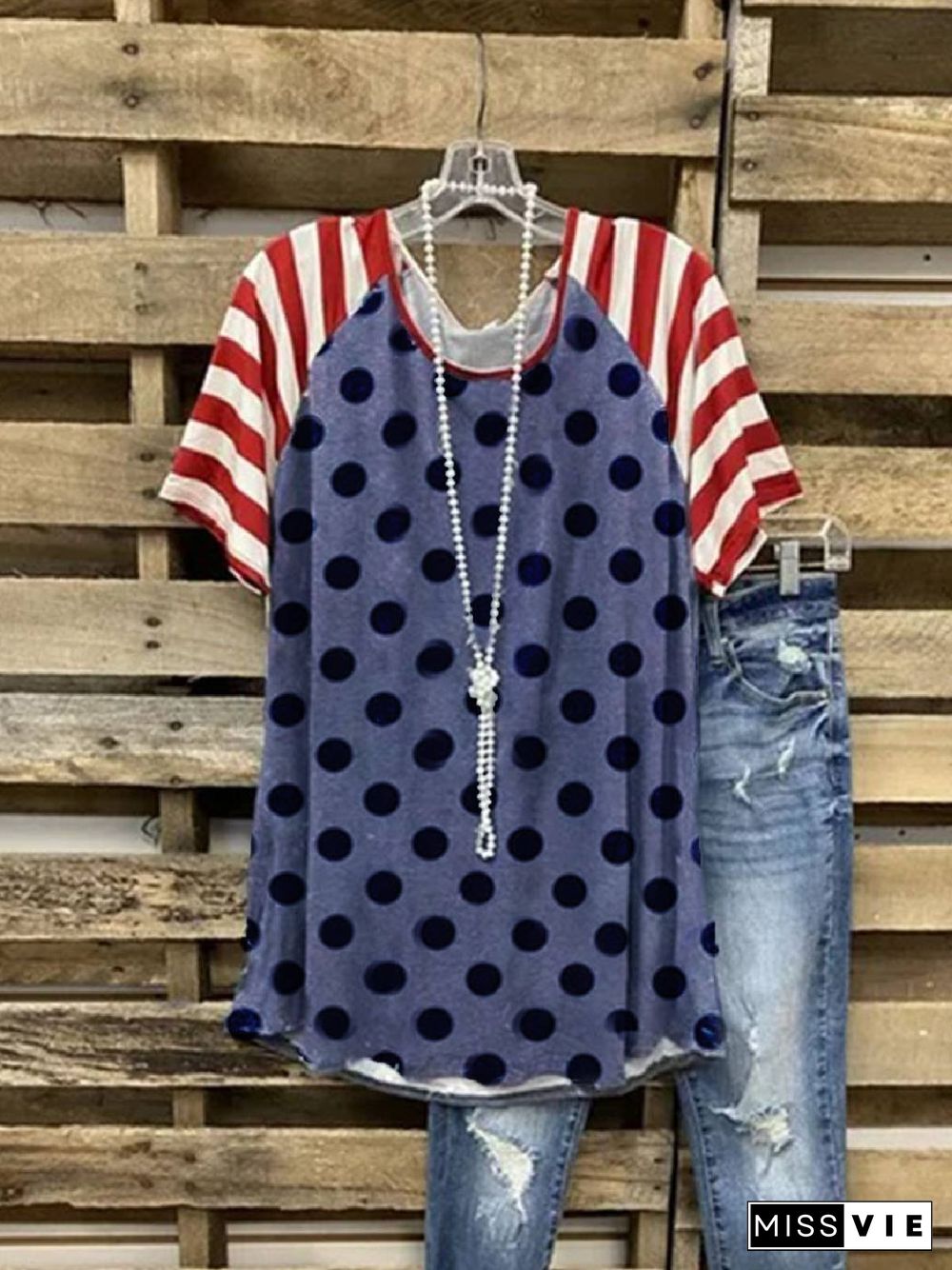 Casual Polka Dots Crew Neck T-shirt