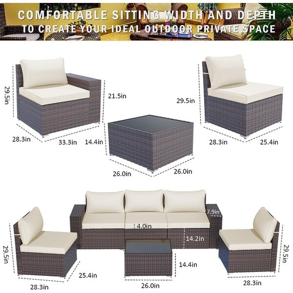 Kullavik Patio Furniture Set Sofa 6Piece Wicker Sectional Sofa Set，Outdoor Furniture Rattan Patio Sofa Conversation Set