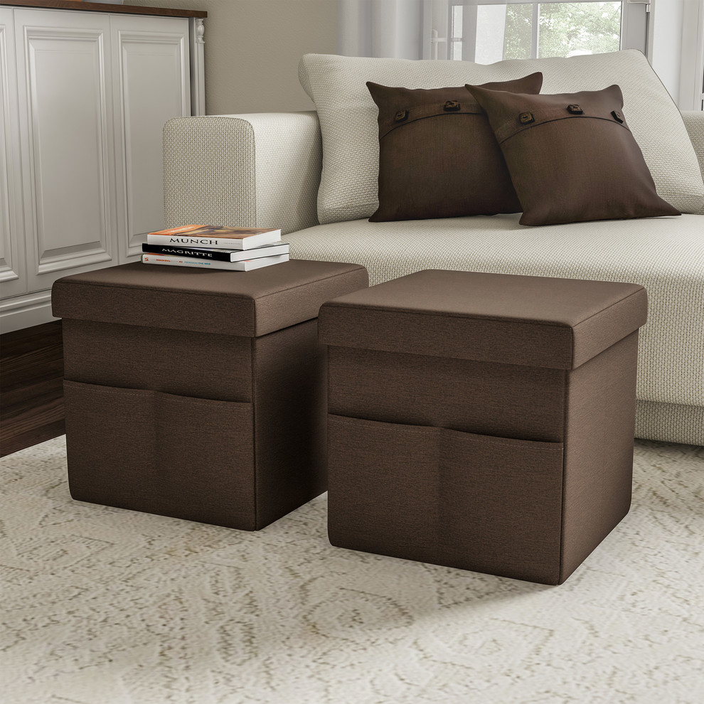 Lavish Home Pair Folding Ottoman With Pockets   Contemporary   Footstools And Ottomans   by Trademark Global  Houzz