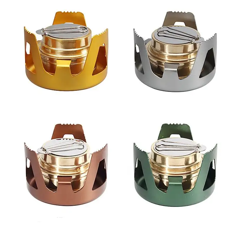 Mini Alcohol Stove for Backpacking  Lightweight Brass Spirit Burner with Aluminium Stand for Camping Hiking