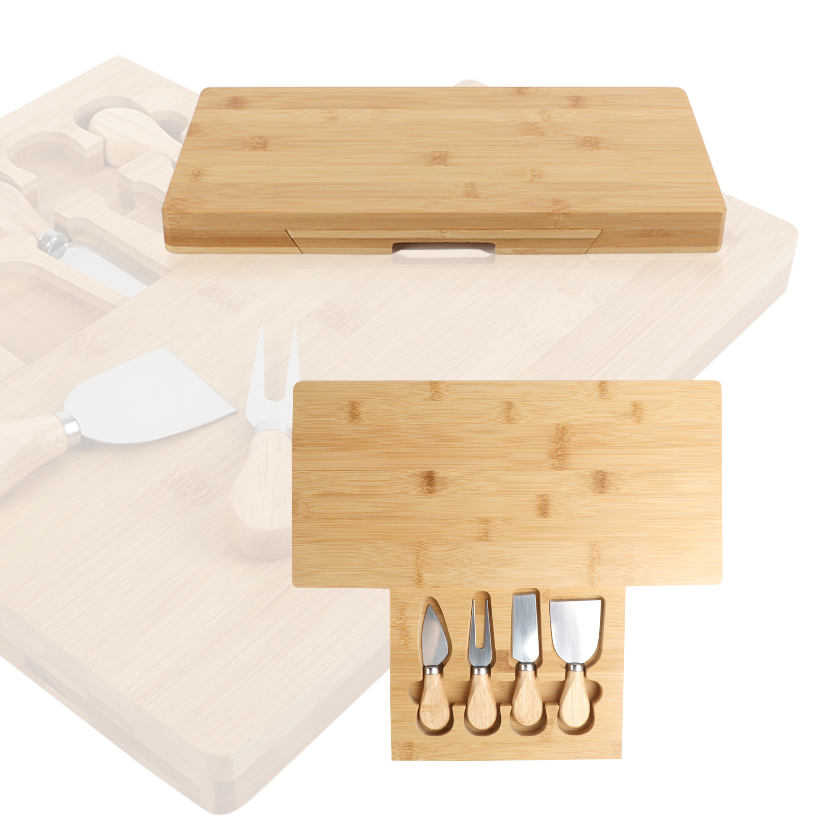 BIGTREE Bamboo Cheese Cutting Board Set Wooden Charcuterie Platter Serving Tray with Cutlery Set for Birthday Gifts Dormitory Furniture