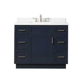 Home Decorators Collection Lincoln 42 in. W x 22 in. D x 34.5 in. H Bath Vanity in Midnight Blue with White Cultured Marble Top 9784900310