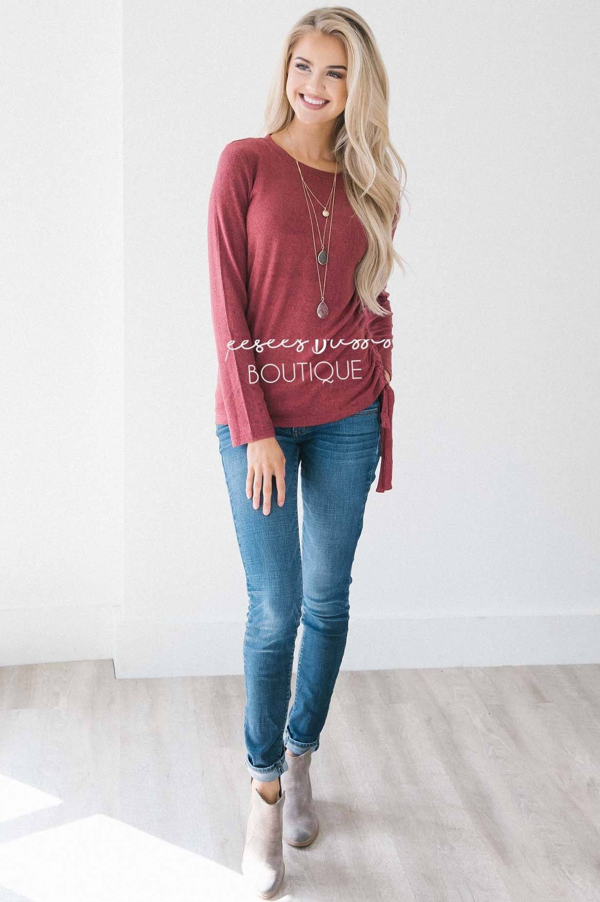 Shirred Side Tie Sweater